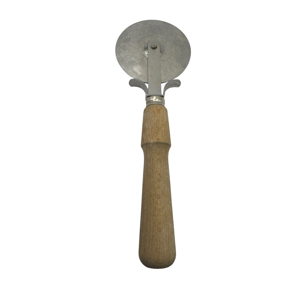 Vintage Made in Italy‎ Inox Stainless Steel Pizza Cutter Wood Handle 7.25 Inch